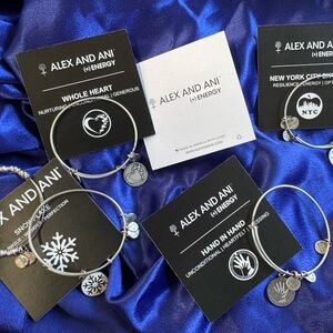 Alex and Ani Silver Charm Bangle Bracelet Set with Assorted Charms